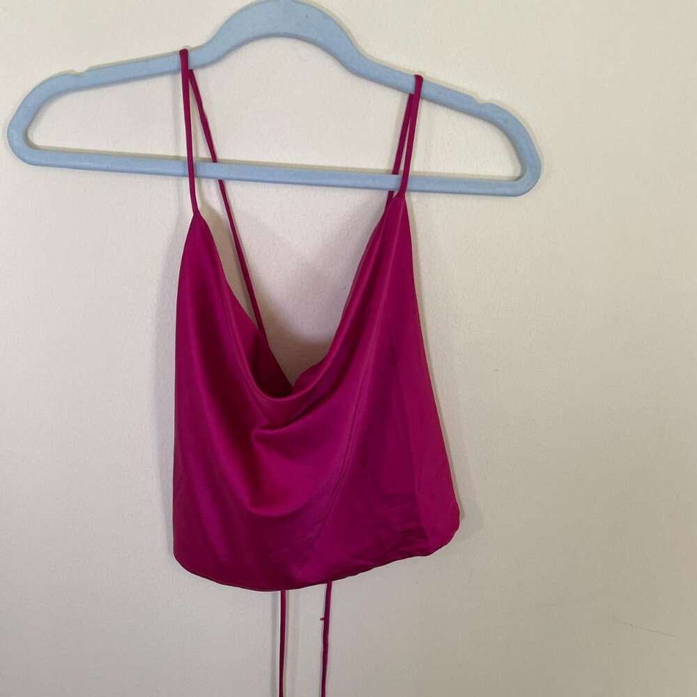 12th Tribe Magenta Fuchsia Tie Back Crop Top Blouse